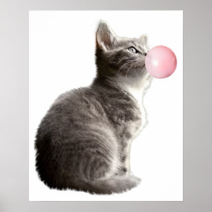 Poster Chaton Gris Adorable Bubble Gum Pour La Nurserie E