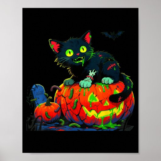 Poster Chaton Halloween Citrouille Chat Noir (Devant)