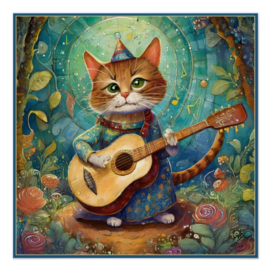 Poster Chaton Jouant de la Guitare (Devant)