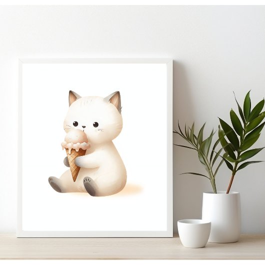 Poster Chaton joyeux avec cône de glace