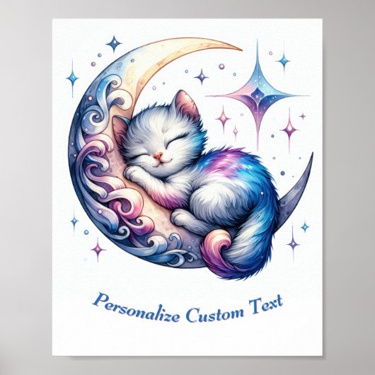 Poster Chaton Mignon Personnalisé Endormi sur la Lune (Devant)