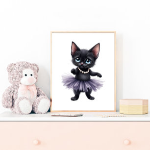 Poster Chaton noir élégant en ballerine avec tutu violet