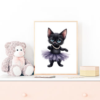 Poster Chaton noir élégant en ballerine avec tutu violet