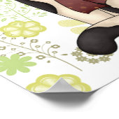 Poster Chaton noir et blanc avec une bordure florale (Coin)