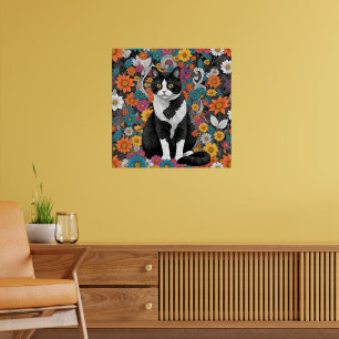 Poster Chaton parmi les fleurs