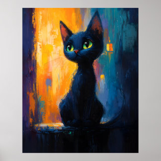 Poster Chaton rêveur, Peinture de chat noir