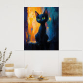 Poster Chaton rêveur, Peinture de chat noir (Cuisine)