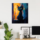 Poster Chaton rêveur, Peinture de chat noir (Bureau à domicile)