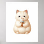 Poster Chaton Rond Mignon Pastel avec Cône de Glace (Devant)