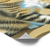 Poster Chaton tabby gris IA jouant sur une plage de sable (Coin)