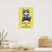 Poster Chaton tenant une manette de jeu et souriant - Cha (Cuisine)