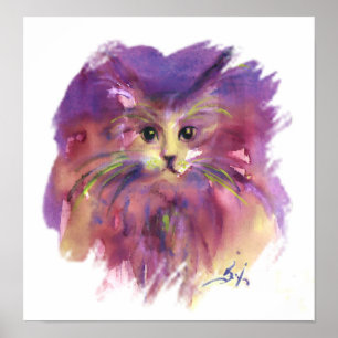 POSTER CHATON VIOLET, PORTRAIT DE CHAT