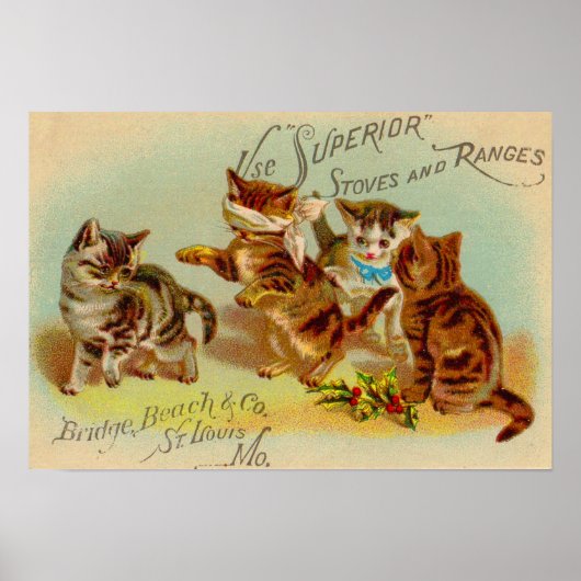 Poster Chatons de cartes de commerce victoriens jouant (Devant)