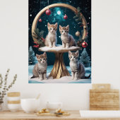 Poster Chatons de Noël Whimsical sur socle Or (Cuisine)