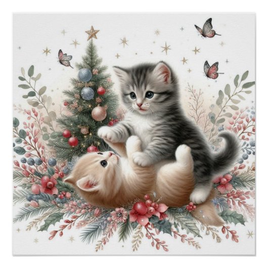 Poster Chatons Jouer Noël (Devant)