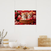 Poster Chatons mignons dans un panier de paille (Cuisine)