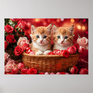 Poster Chatons mignons dans un panier de paille