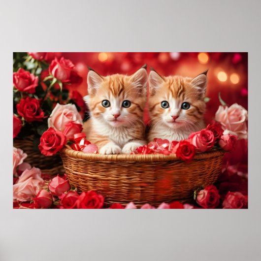 Poster Chatons mignons dans un panier de paille (Devant)