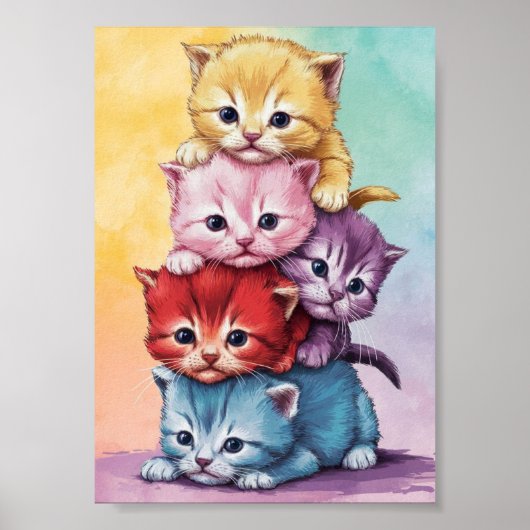 Poster chatons mignons en couleurs pastel numérique téléc (Devant)