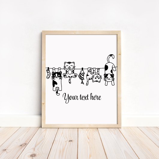 Poster Chatons suspendus mignons noir et blanc sur mesure