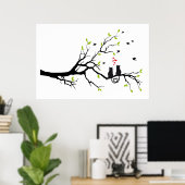 Poster Chats amoureux des coeurs rouges sur l'arbre de pr (Bureau à domicile)