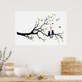 Poster Chats amoureux des coeurs rouges sur l'arbre de pr (Cuisine)