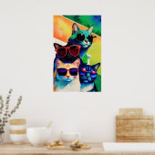 Poster Chats amusants en lunettes de soleil (Cuisine)