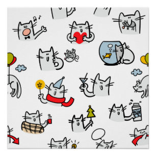 Poster Chats amusants, lait et magie.