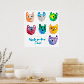 Poster Chats aquarelles et amis (Cuisine)