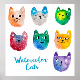 Poster Chats aquarelles et amis