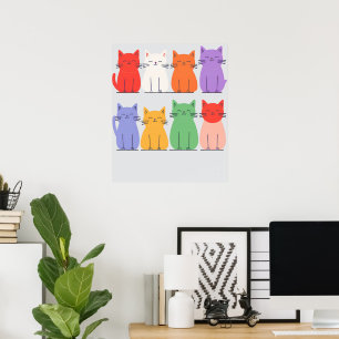 Poster Chats Arc-en-Ciel Minimalistes - Joli Chat de Dess