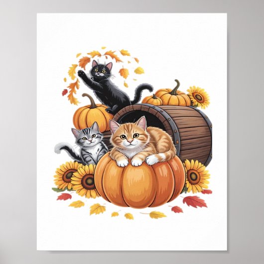 Poster Chats Automne Citrouilles Thanksgiving Sunflower C (Devant)