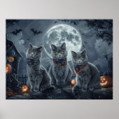 Poster Chats Bleus Russe Halloween Éffrayant (Devant)