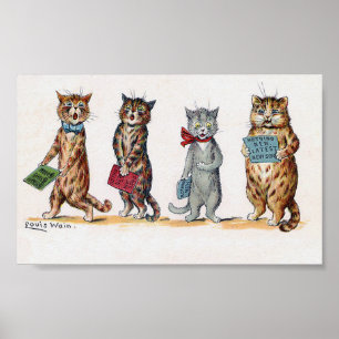 Poster Chats chantant un chant de Noël, Louis Wain