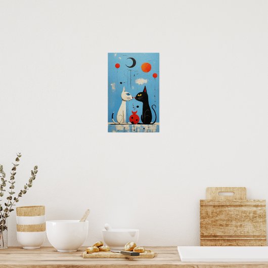 Poster Chats - Chat- un joan Miró Inspiré Graphisme (Cuisine)