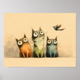 Poster Chats Curieux – L'Art Fantaisiste de Chat