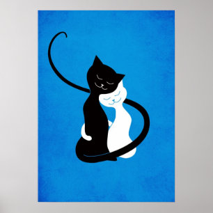 Poster Chats d'amour en étreinte bleue