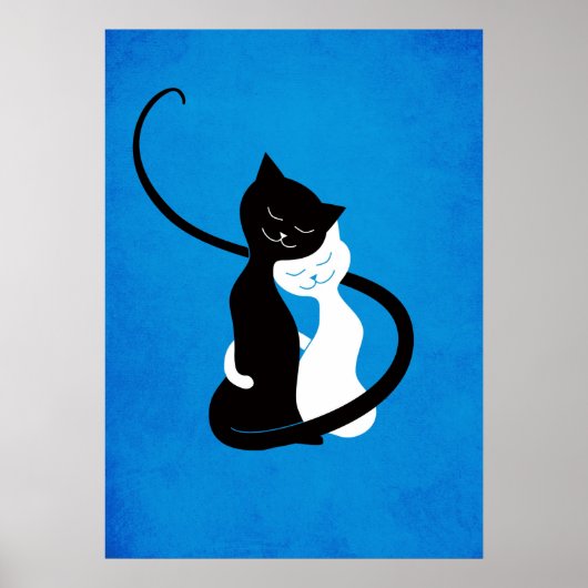 Poster Chats d'amour en étreinte bleue (Devant)