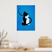 Poster Chats d'amour en étreinte bleue (Cuisine)