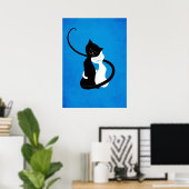 Poster Chats d'amour en étreinte bleue (Bureau à domicile)