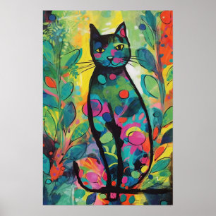 Poster Chats dans la jungle Abstraite colorée