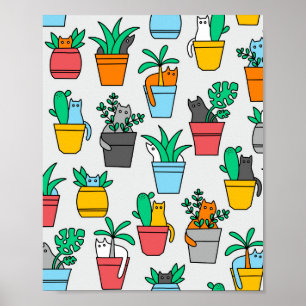 Poster Chats dans les pots à fleurs