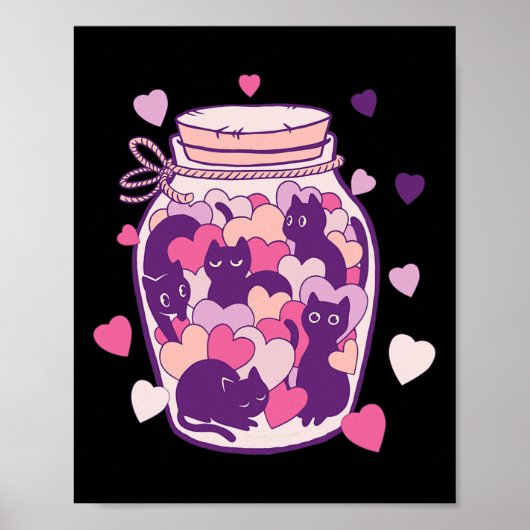 Poster Chats dans une bouteille Coeurs de la Saint-Valent (Devant)