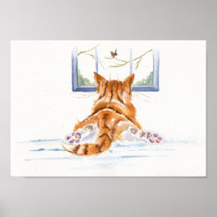 Poster Chats de gingembre / chatons : "Shopping de fenêtr