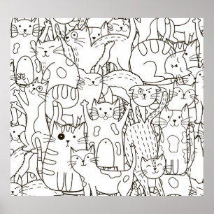 Poster Chats de gribouillis : noir et blanc.