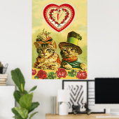 Poster Chats de la Saint-Valentin drôles à l'ancienne, Cœ (Bureau à domicile)