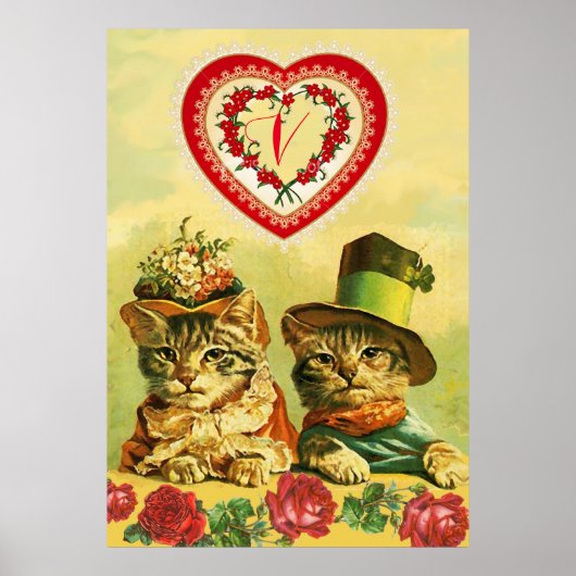Poster Chats de la Saint-Valentin drôles à l'ancienne, Cœ (Devant)