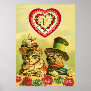 Poster Chats de la Saint-Valentin drôles à l'ancienne, Cœ