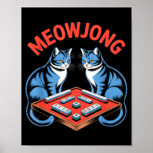 Poster Chats de meowjong drôles jouant aux tuiles de mahj