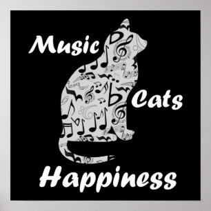 Poster Chats de musique Bonheur - Citation d'amoureux de